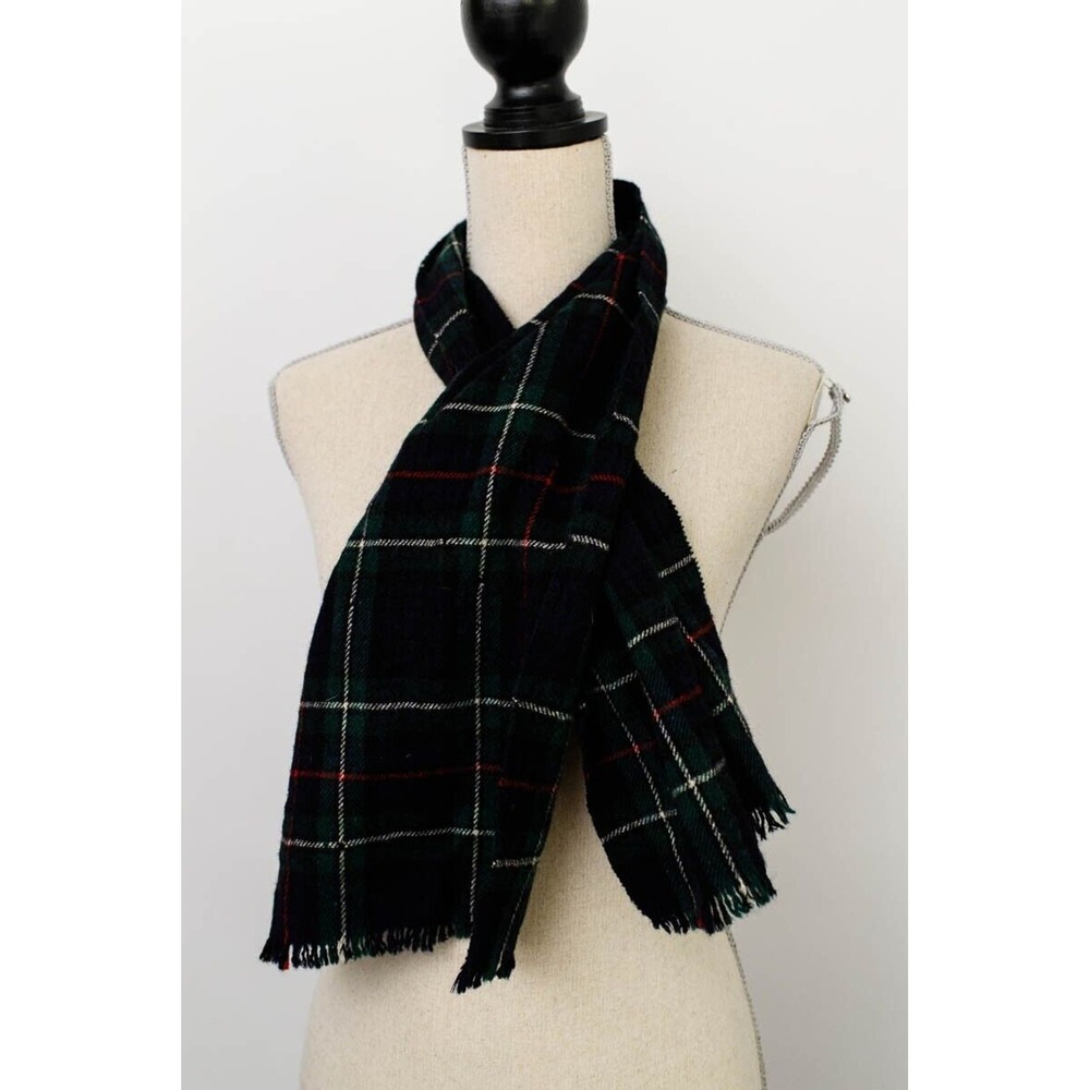 Vintage Wool Green Blue plaid Scarf Made In Scotland Jermyn for Filene's 12x46"